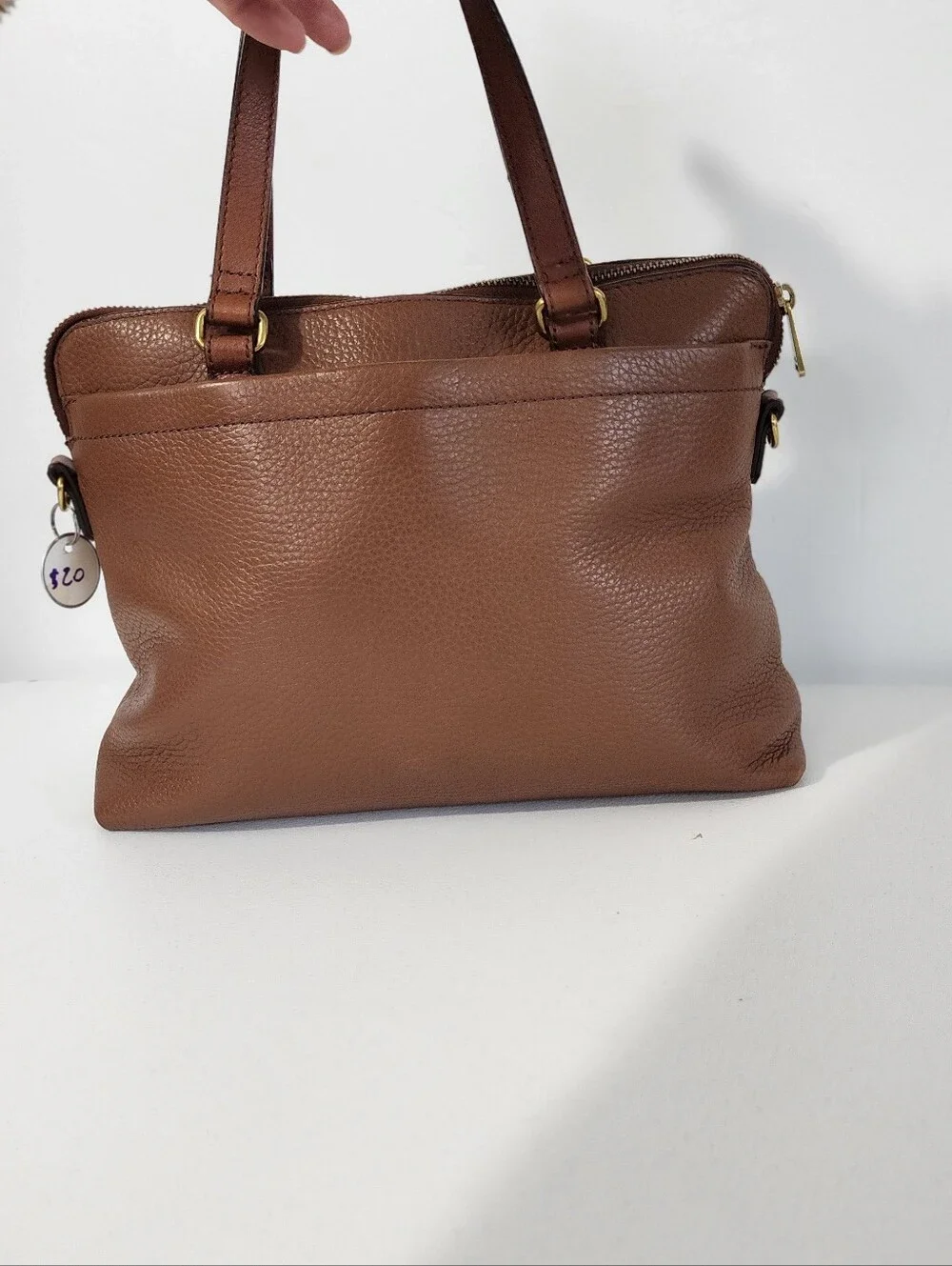 Fossil Chestnut Brown Leather Top-Handle Briefcase